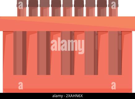 Set of medical test tubes containing blood or other biomaterial samples is standing in a special plastic box for safe transportation and storage Stock Vector
