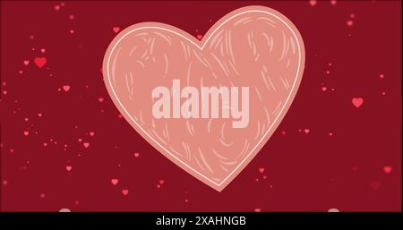 Image of pink heart over red background with floating hearts Stock Photo