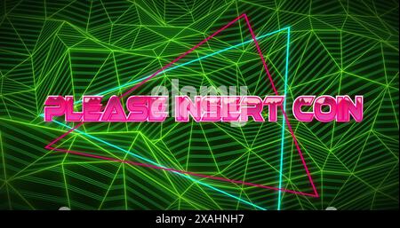 Image of please insert coin text over triangle over connected lines forming shapes Stock Photo