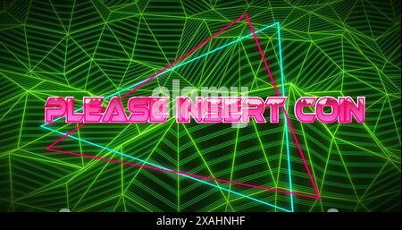 Image of please insert coin text over triangle over connected lines forming shapes Stock Photo