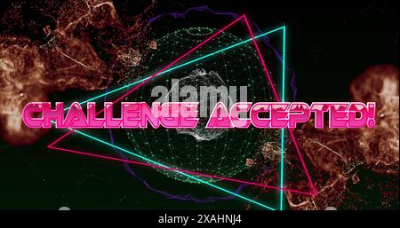 Image of game over only text in metallic pink letters with triangles over mesh Stock Photo