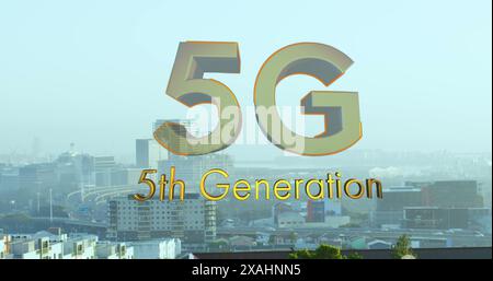 Image of 5g 5th generation text over cityscape Stock Photo