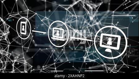 Image of data processing and shapes over network of connections with icons Stock Photo