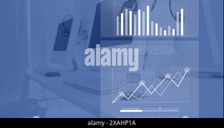 Image of financial data processing over office, copy space Stock Photo