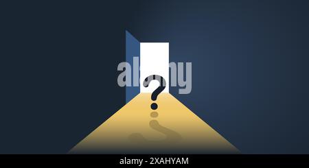 Dark Room, Light Coming In Through an Open Door - New Possibilities, Hope, Overcome Problems, Solution Finding Concept Stock Vector