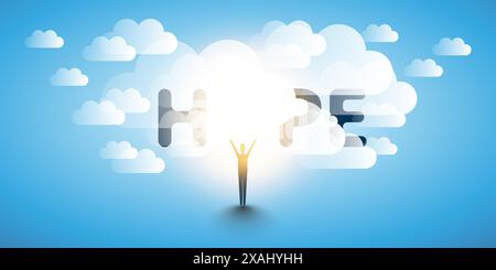 Hope - Lettering with Sun Light and Clouds - Vector Design Concept Stock Vector