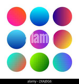 Round Gradients spheres. Set of nine trendy multicolored Gradients . Vector illustration Stock Vector