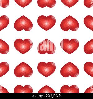 Seamless Pattern with Red Low Poly Heart. Symbol of Love. Vector illustration Stock Vector