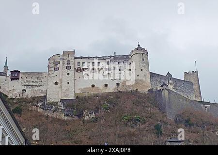 Hohensalzburg Fortress in Salzburg, Austria. The fortress is 250 m (820 ft) long and 150 m (490 ft) wide making it one of the largest medieval castles Stock Photo