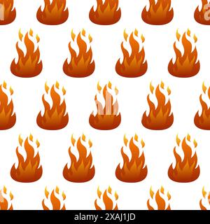 Seamless pattern with fire flame on white background. Vector illustration. Stock Vector