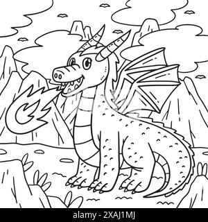 Dragon Breathing Fire Coloring Page Illustration Stock Vector Image ...