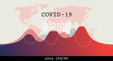 Waves of Corona Virus Infection Around the World - Design Concept with Charts and Word Map Stock Vector