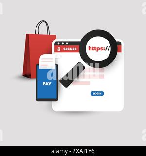 Safe Online Shopping During the Pandemic Using Smart Devices and Secure Websites - Business Design Concept, Vector Illustration Stock Vector