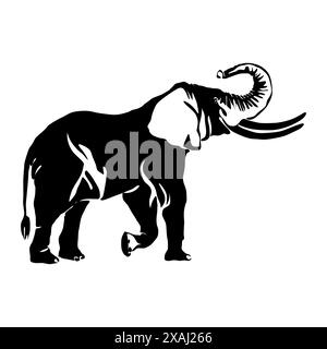 Silhouette of elephant. Black and white vector illustration design. African elephant. Logo. African animal. Stock Vector