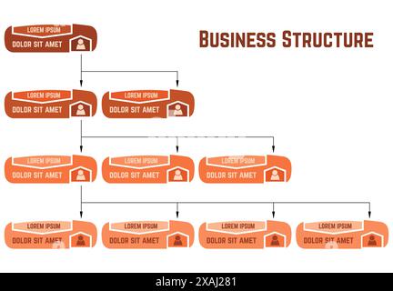 Orange business structure concept, corporate organization chart scheme with people icons. Vector illustration. Stock Vector