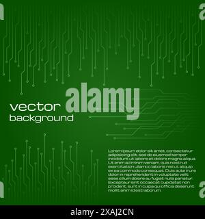 Abstract technological green background with elements of the microchip. Circuit board background texture. Vector illustration. Stock Vector