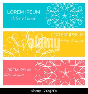 Set of abstract horizontal header banners with geometric circular elements and place for text. Colorful backgrounds for web design. Vector illustratio Stock Vector