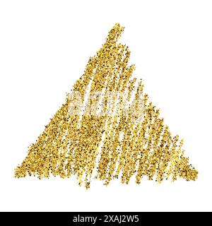 Golden paint hand drawn glittering triangle on a white background. Background with gold sparkles and glitter effect. Empty space for your text.  Vecto Stock Vector