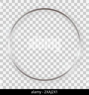 Silver shiny round frame with glowing effects and shadows on transparent background. Vector illustration Stock Vector