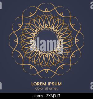 Vintage geometric circular element. Vector gold monogram on dark blue background. Vector illustration Stock Vector