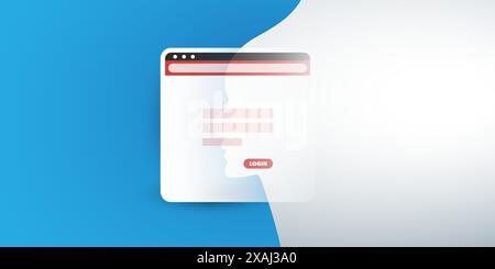 Machine Learning, Artificial Intelligence in Web Development - Website Login Screen with AI Symbol, Human Head Silhouette - Concept Design, Template w Stock Vector