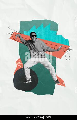 Vertical composite collage image picture of black white effect guy dance isolated on creative background Stock Photo