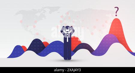 Global Economic Downfall Because of the Corona Virus Pandemic - How Many More Waves? - Financial Problems, Economic Crisis - Design Concept with World Stock Vector
