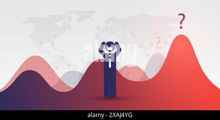 Global Economic Downfall Because of the Corona Virus Pandemic - How Many More Waves? - Financial Problems, Economic Crisis - Design Concept with World Stock Vector