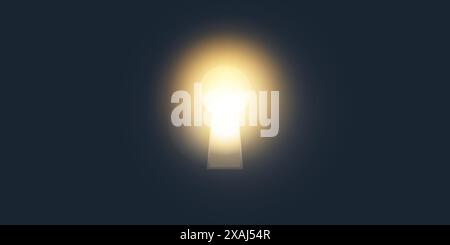 Hope, Curiosity or New Solution, Freedom Concept - Key Hole on Dark Wall with Shiny Bright Light Coming Through from Outside - Template for Business, Stock Vector