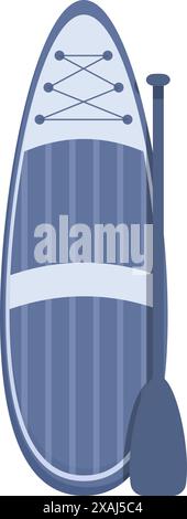 Blue surfboard for sup surfing with a paddle is standing on a white background Stock Vector