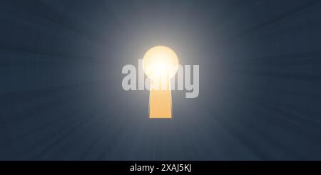 Hope, Curiosity or New Solution, Freedom Concept - Key Hole on Dark Blue Wall with Shiny Bright Light Coming Through from Outside - Template for Busin Stock Vector