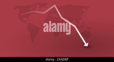 Global Economic Down Fall Due to War, Inflation and Energy Crisis - Design Template, Chart and World Map with Steep Fall of Results or Numbers - Illus Stock Vector