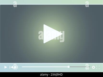 Illustration featuring a video player showing a big white play button on a dark background Stock Vector