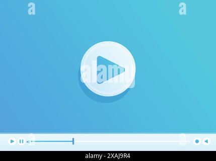Simple video player is paused with play button visible over blue background Stock Vector