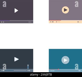 Collection of four flat design video player templates for web and apps Stock Vector