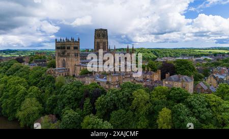 An aerial view of the Durham Cathedral, castle in Durham, UK Stock Photo