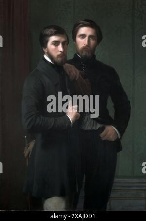 vintage artwork portrait of two vintage bearded 1800s gentlemen Stock Photo