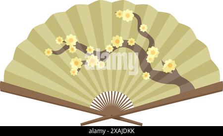 Elegant japanese fan featuring a delicate cherry blossom branch, symbolizing beauty and ephemerality in japanese culture Stock Vector