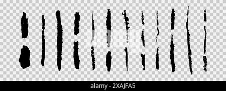 Set of black artistic grunge brush strokes. Grungy overlay texture, dirty brush effect on a transparent background. Stock Vector