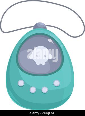 Virtual pet toy is hanging from a lanyard, bringing back the nostalgia of 90s handheld games Stock Vector