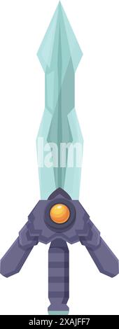 Fantasy short sword with a gem in the hilt standing upright on a white ...