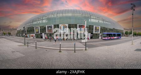 Strasbourg, France - 06 29 2023: View of the modern facade of Strasbourg train station building and the pedestrian way painted with a rainbow Stock Photo