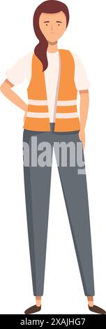 Young female engineer wearing orange safety vest standing with hand on hip Stock Vector