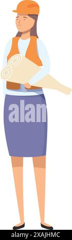Female architect is holding blueprints, conveying professionalism and expertise in the architecture industry Stock Vector