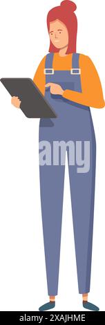 Young female worker using a digital tablet, modern technology at work Stock Vector