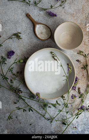 Rustic minimalistic summer table setting Stock Photo