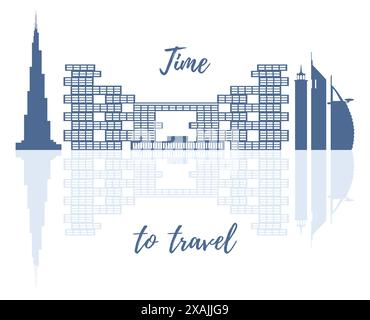 United Arab Emirates skyscrapers silhouette. Dubai buildings, hotels and symbol vector illustration. Dubai city skyline. Towers and landmarks cityscap Stock Vector