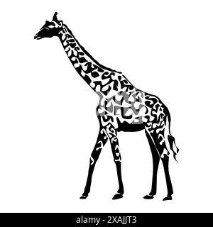Black giraffe silhouette front view flat style, vector illustration isolated on white background. Savanna funny animal with long neck Stock Vector