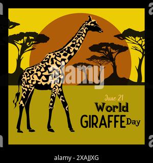 World Giraffe Day. June 21. Holiday concept. Template for background, banner, card, poster with text inscription. Vector illustration Stock Vector