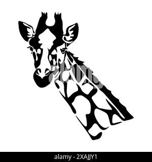 Black giraffe silhouette front view flat style, vector illustration isolated on white background. Savanna funny animal with long neck Stock Vector